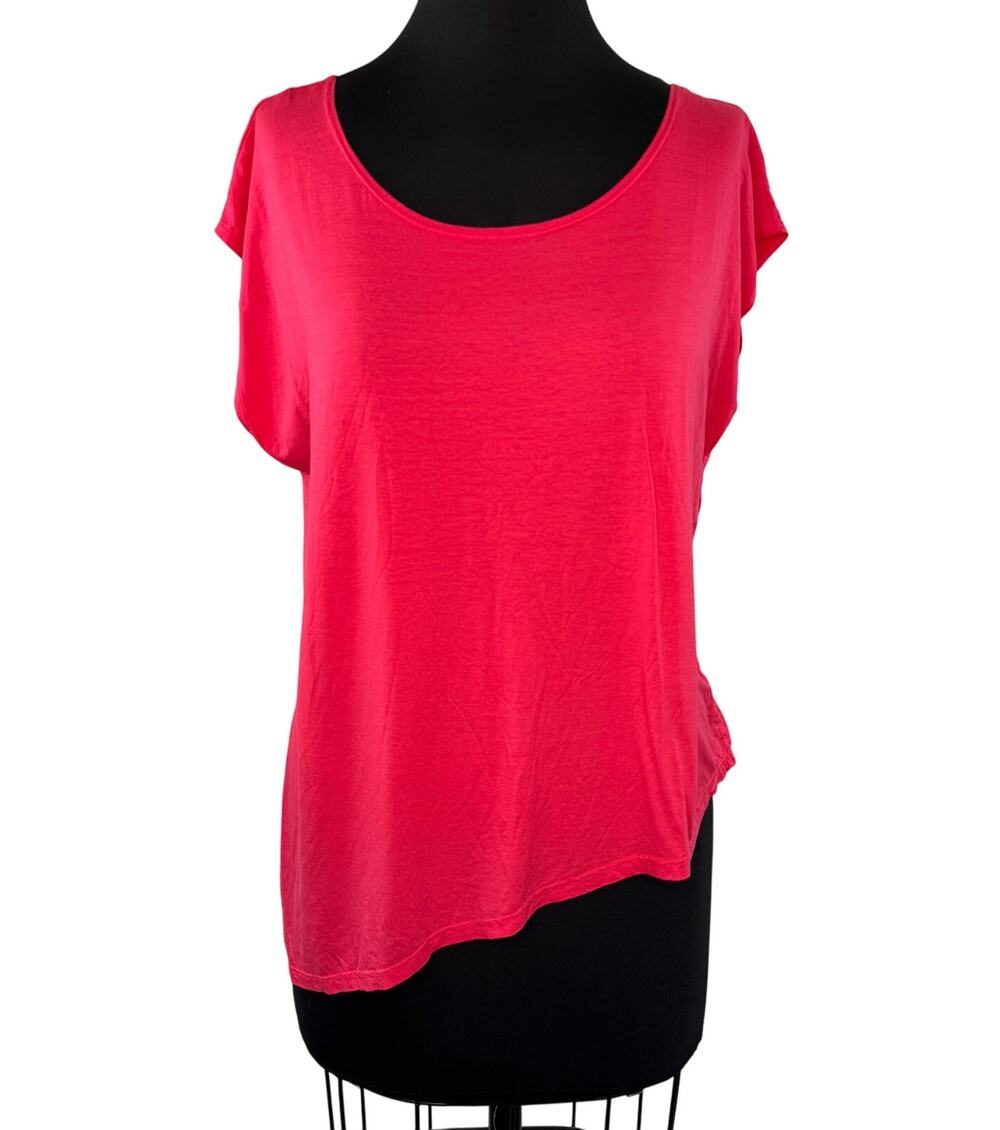 Feel The Piece Coral Pink Top Scoop Neck Dolman Sleeve Asymmetrical Hem Size O/S